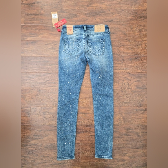 NWT True Religion Jeans Curvy Skinny Acid Wash Womens Size 27 Splatter Sretch - Picture 1 of 6